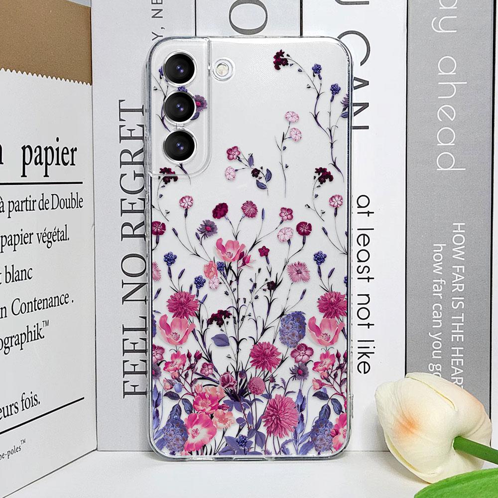 Floral Palm Leaf Flower Painted Phone Case for Samsung Galaxy S25 24 S23 S22 S21 Ultra Plus FE 5G Transparent Soft Cover Fundas