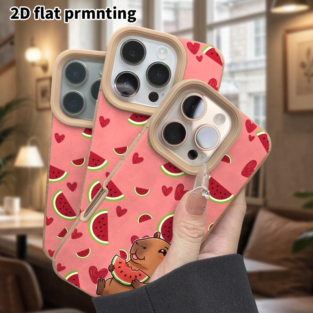 Phone Case: Lambskin 2D Flat Samsung Galaxy A34 A35 M05 M06 S20 S22 S21 FE Plus 5G Protective Case, Watermelon Capybara, Christmas and Halloween Gift