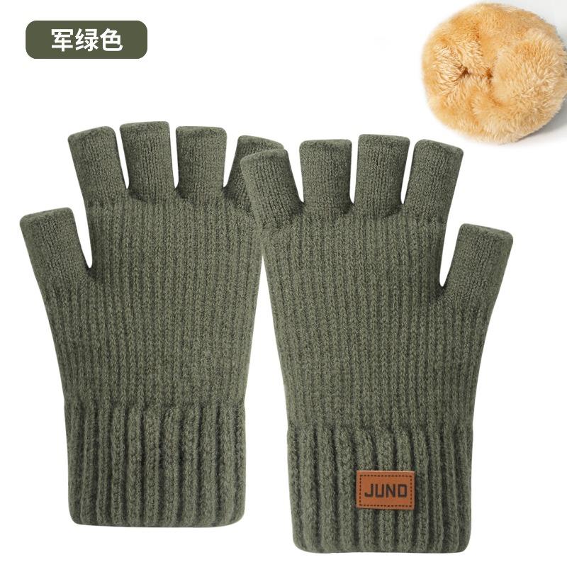 Thickened Half-finger Gloves Autumn and Winter Velvet Knitted Cold-proof and Warm Half-cut Writing Wool Leaking Finger Gloves