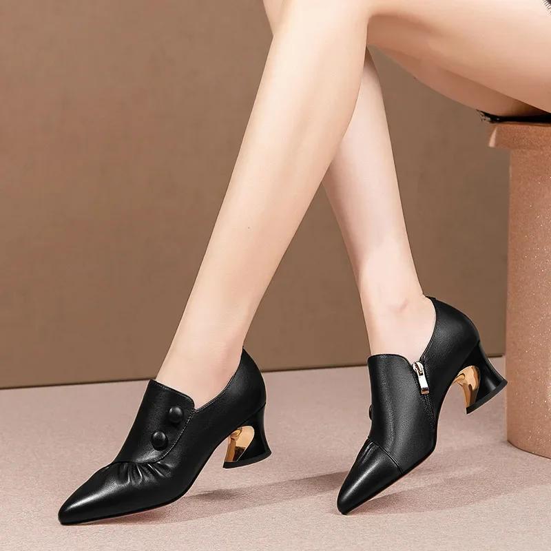 Thick Heel Fashion Shoes Women  Spring and Autumn New Pointed Toe Deep Mouth Sexy Striped Fashion High Heels Women’s