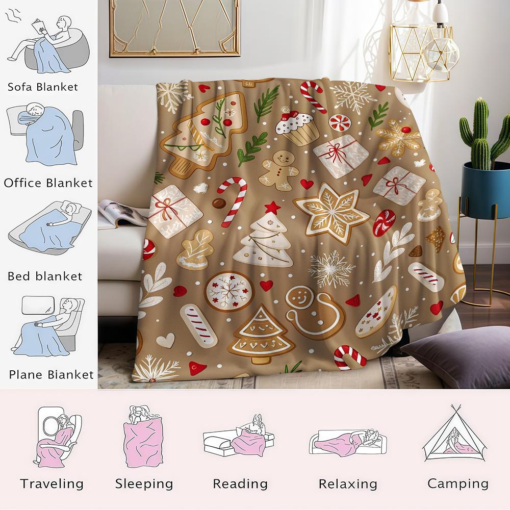Xmas Cookie Mix-S Flannel Blanket Warm Soft Halloween Christmas Couch Warm Cozy Decorative Decor Gift For All Season