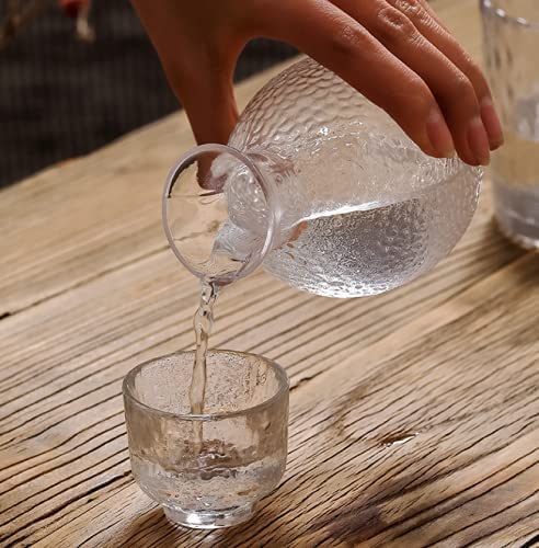 Glass Sake Bottle Set, Japanese Sake Set, Sake Set, Insulated, Heat-Resistant Glass, Sake Set, Sake Bottle, Sake Cups, Cold Sake Server, Simple Design