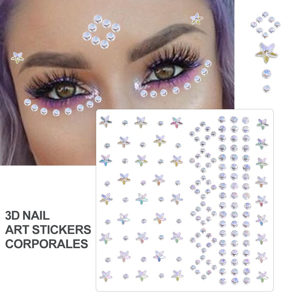 3D Strass Gezichtstattoo Stickers Voor Festival Glitter Make-up Sieraden Sticker Op Gezicht Kristallen Edelstenen Juwelen Diamanten Decoratie