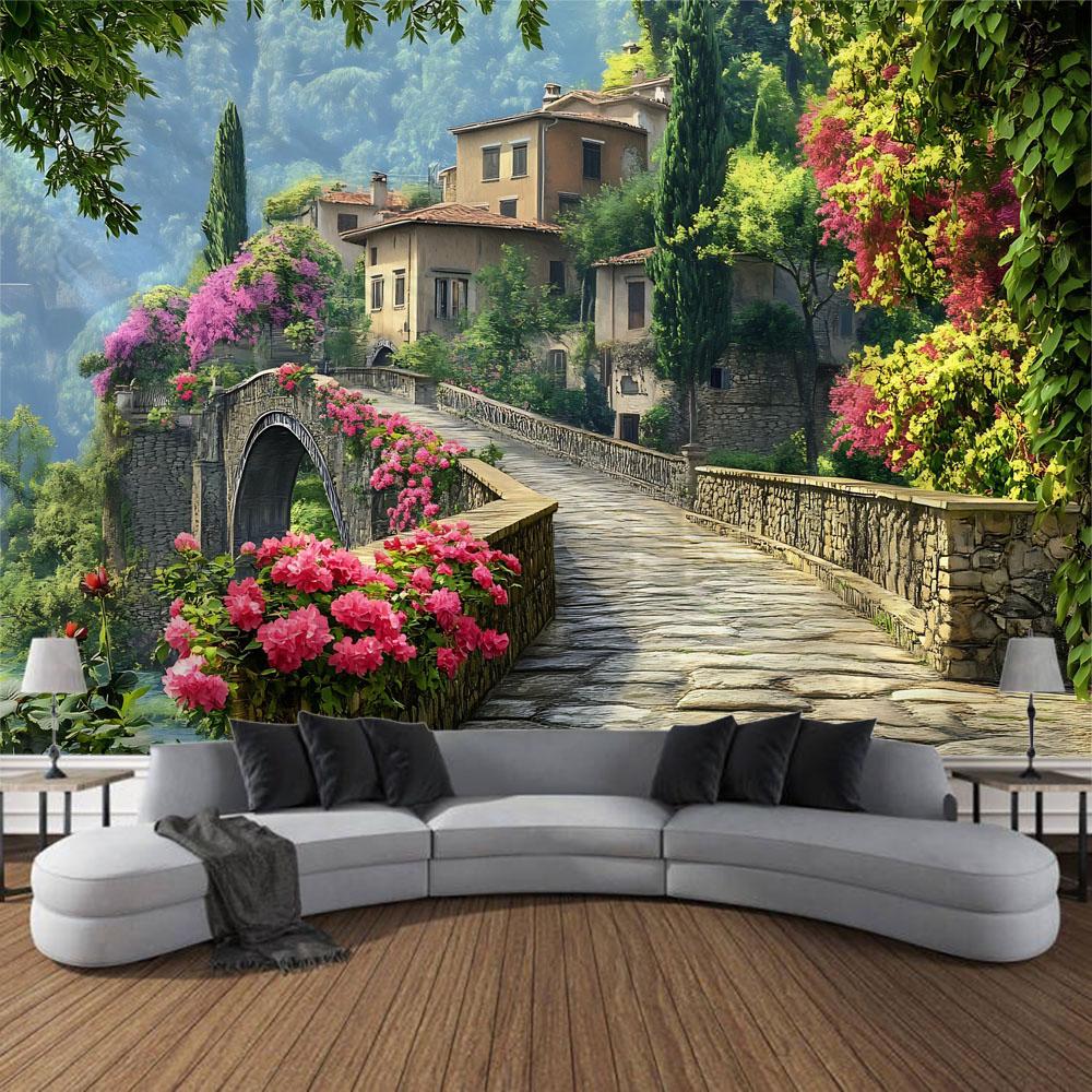 Beautiful garden landscape, tapestry, home art decoration wall mounted fairy tale posters fantasy sea view room background cloth