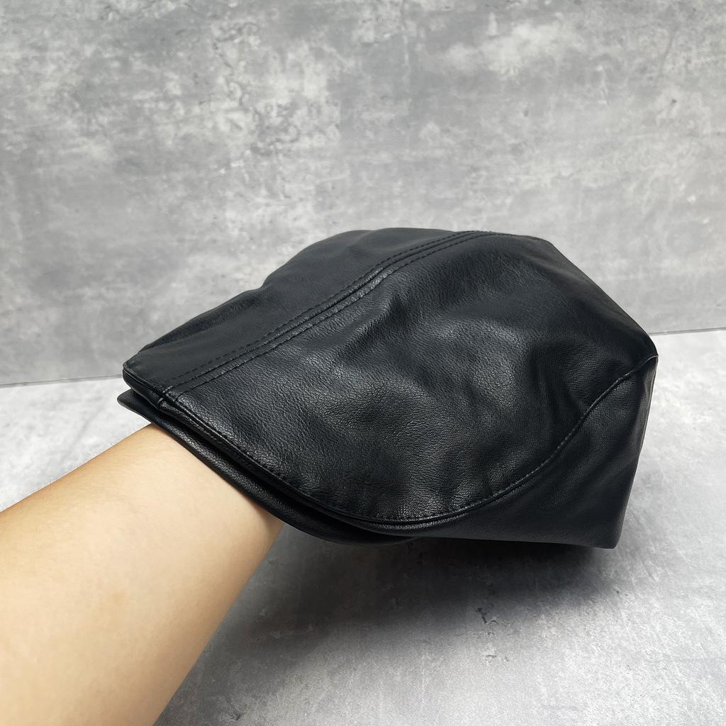 Cool Feeling Retro Protein Leather Forward Hat Giant Soft Versatile Neutral Wind Beret Men'S And Women'S Ins Hat
