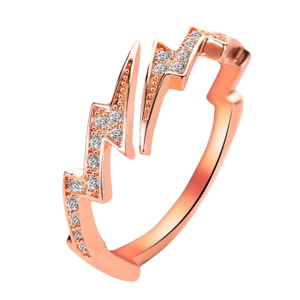 Personality Fashion Gold Color Stainless Steel Zircon Lightning Opening Couple Ring for Women Men Charm Fashion Finger Jewelry