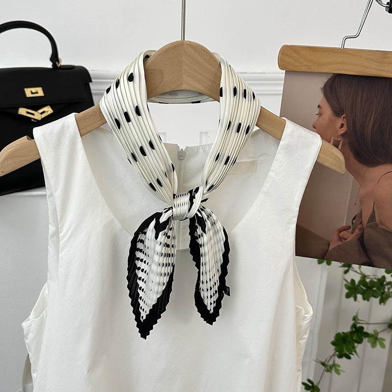 Folded silk scarf autumn new polka dot decorative scarf niche thin scarf scarf versatile