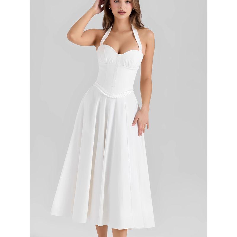 Quiet Heart House Same Style French Style Fresh Pure Sweet Sexy Lace Hanging Neck Backless Waist Hugging Dress