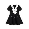 Girls Dress Summer Clothes Bow Princess Skirt Black V-neck Suit Fashion Dresses for Children