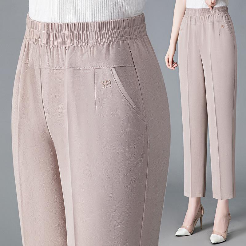 Vintage Loose Straight Pants Spring Summer Thin Women Streetwear Office Lady Casual Elastic High Waist Cropped Trousers
