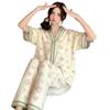 Thin Pajamas Girl Spring and Summer Cute Cartoon Print Short-sleeved Trousers Set Wrinkled Texture Breathable Loungewear