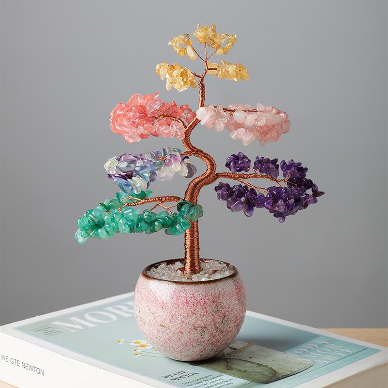 Natural Crystal Fortune Tree Home Living Room Office Desktop Decoration Lucky Colorful Crystal Tree Creative Ornament