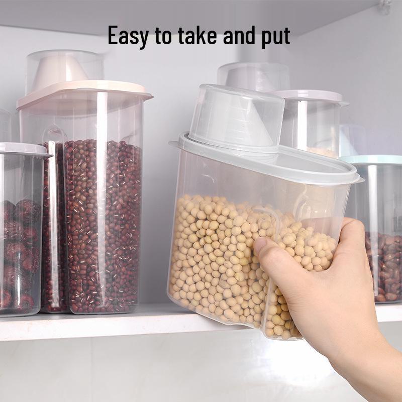 Transparent Plastic Grain Storage Container - Kitchen Organizer Jar for Dried Goods