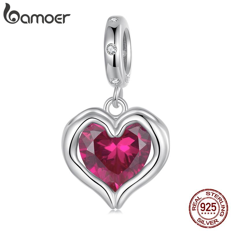 

BAMOER 925 пробы стерлингового серебра Forever Love Heart Charm Red Cherry Подвеска Открывающаяся бусина Love Fit Браслет Ожерелье DIY Подарок для семьи 2.1*1.2cm серебряный