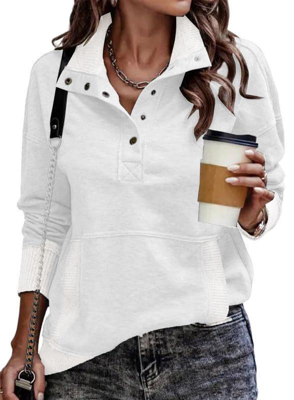 Autumn-Winter Women's Long Sleeve Buttoned Stand Collar Hoodie