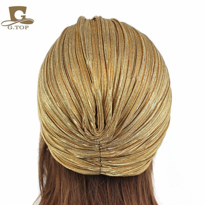 Noble gold pleated Indian hat headscarf hat with gold brooch accessories TJMG warm
