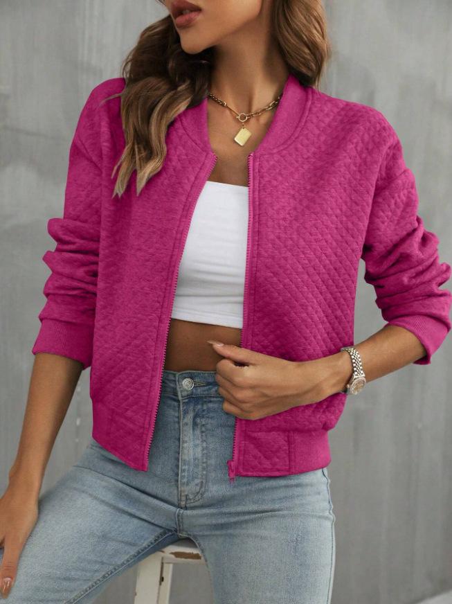 Women Solid Zip Up Cropped Jacket Long Sleeve Stand Collar Cardigan Coat Streetwear Casual Outerwear Fall 2024 Amazon Wish Fashion Top