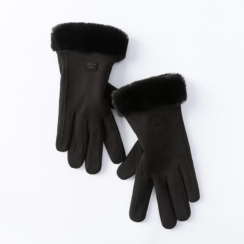 German Velvet Gloves for Women's Warm Cycling In Autumn and Winter  Korean Version with Thickened Velvet  Cold and Wind Resistance Touch Screen Suede
