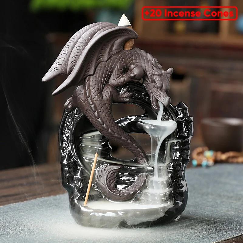 Purple Sand Dragon Inverted Incense Burner Creative Ceramic Castle Winged Dragon Inverted Smoke Incense Burner Ornaments Crafts