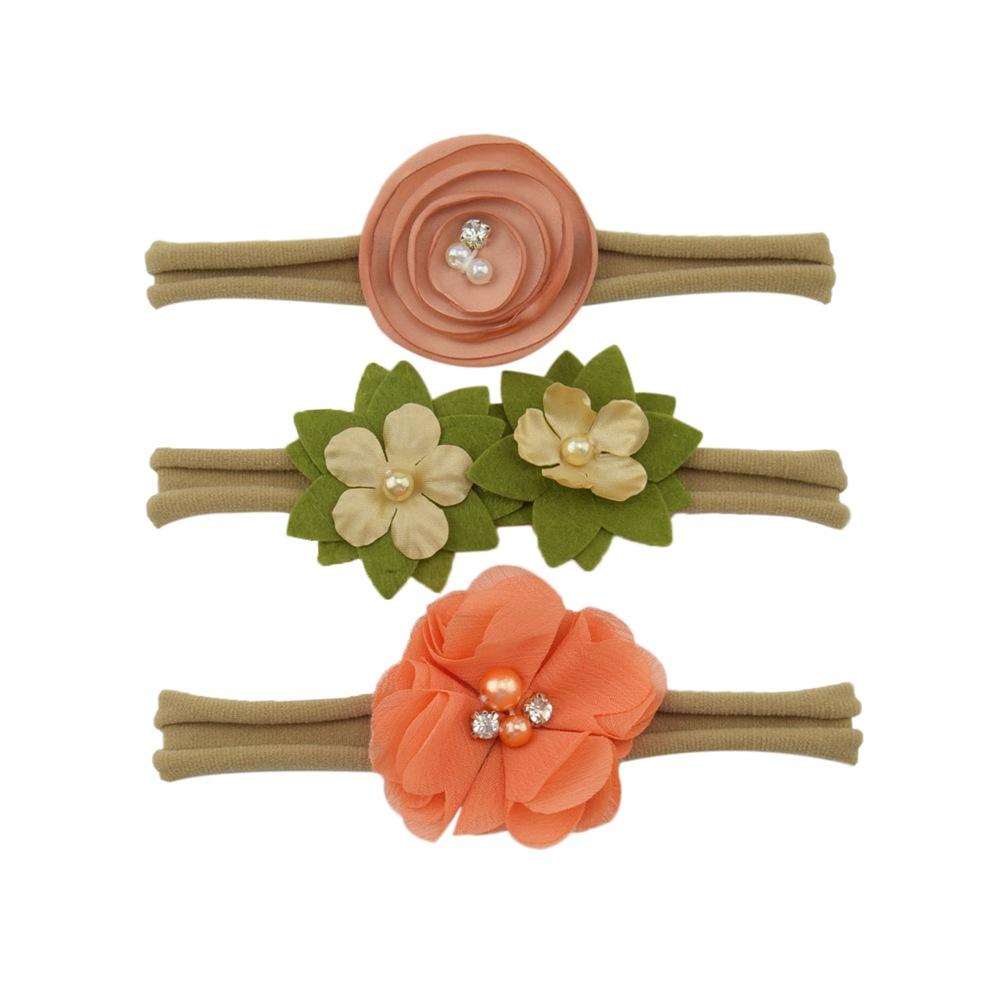 Children'S Nylon Headband Three-Piece Elastic Soft Headband Green Flower Headgear Versatile Head Flower Set
