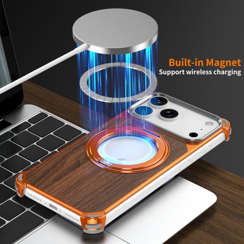Magnetischer Metall-Drehständer Walnuss-Handyhülle iPhone 17 Pro Max 16 15 Stoßfest Wärmeableitung Kratzfest