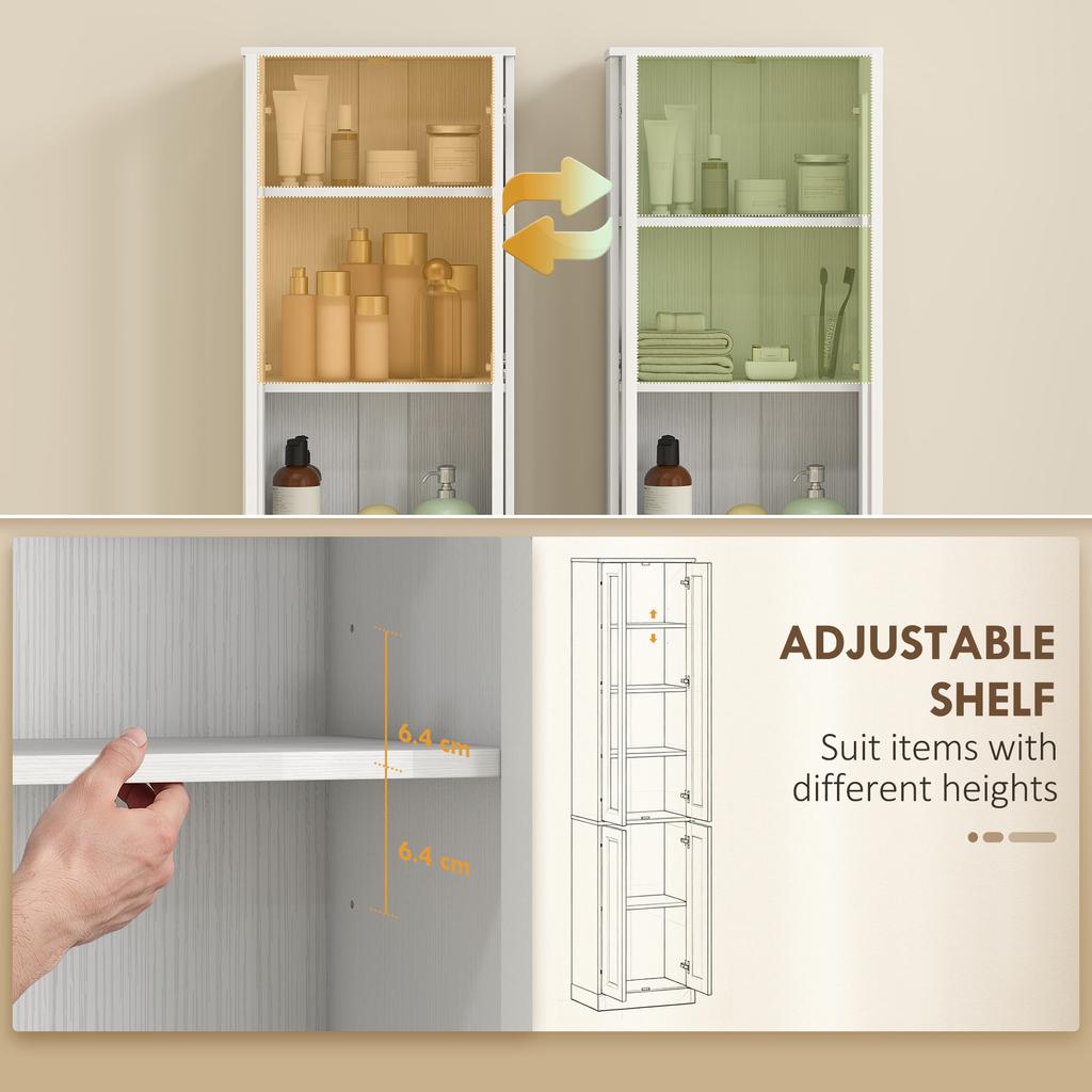 Tall Bathroom Storage Cabinet, 6-Tier Slim Bathroom Cabinet with Adjustable Shelf, 4 Soft-Close Doors, White