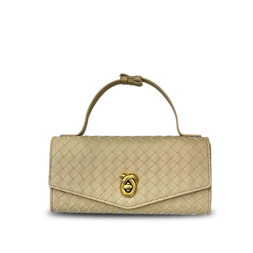 Cross-border woven baguette bag, niche leather women's bag, fashionable versatile horizontal version lock, portable shoulder messenger envelope bag