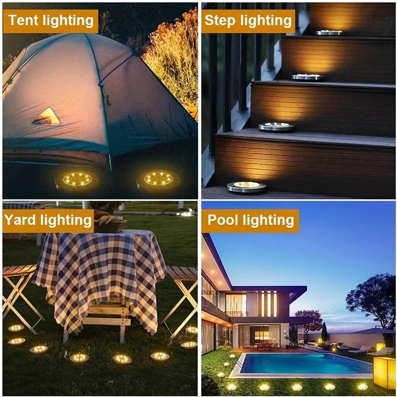 IP68 LED Outdoor Solar Power Ground Light Solar Path Deck Lights Underground Light Yard Driveway Lawn Garden Decor Lighting