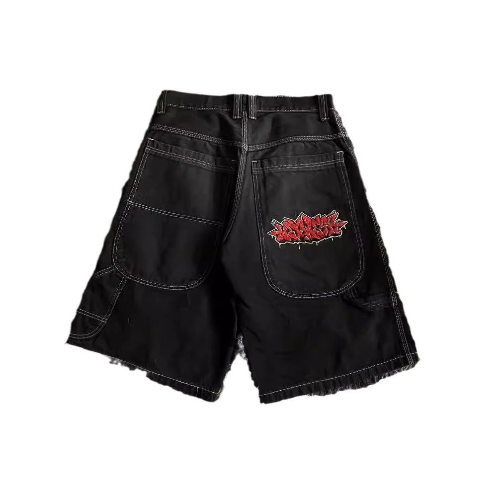 Men's Y2K Retro Hip Hop Embroidered Denim Shorts - High Waist, Casual & Versatile.