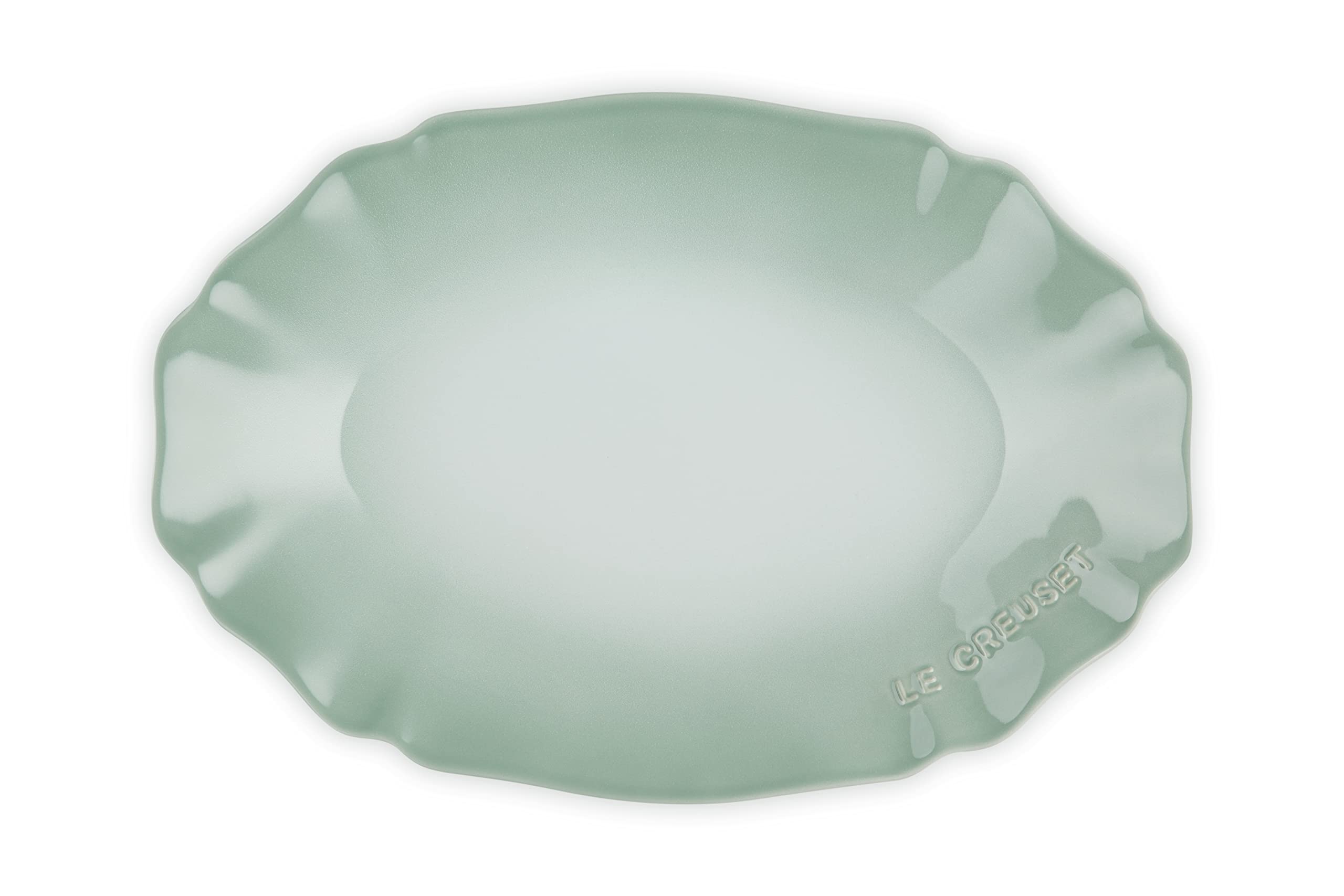 Le Creuset Oval Plate Water Green Elegant Frill