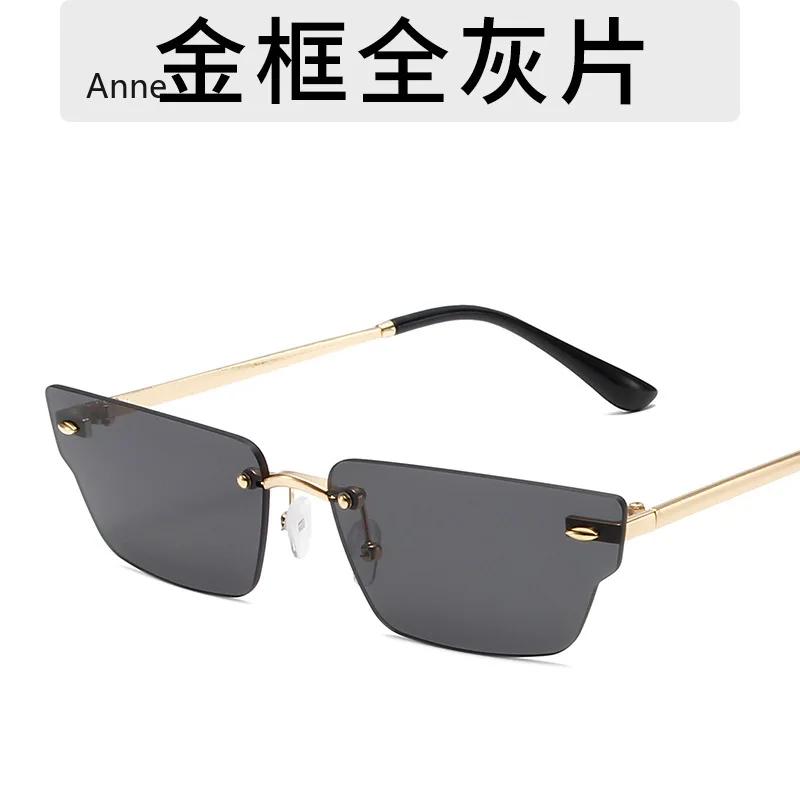 Retro Irregular Small Rectangle Women Sunglasses Fashion Rimless Clear Ocean Gradient Lens Shades UV400 Men Sun Glasses gafas