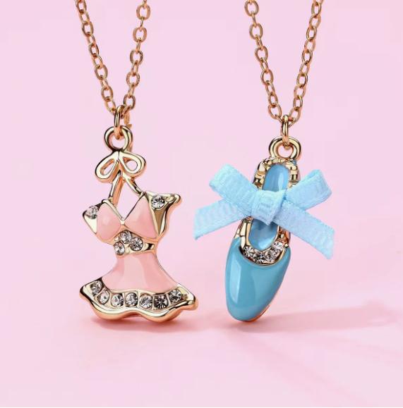 New Fashion Cute Diamond Set Ballet Shoes Pendant Necklace Women's Jewelry Accessories Dress Shoes Gift Ballerina Necklace