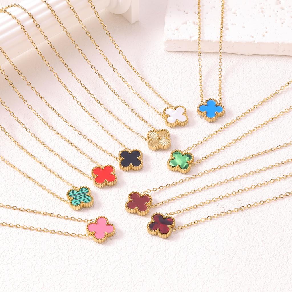 Lucky Four-leaf Clover Necklace Double-sided Titanium Steel Fade-resistant Women's Light Luxury High-end Sweater Chain