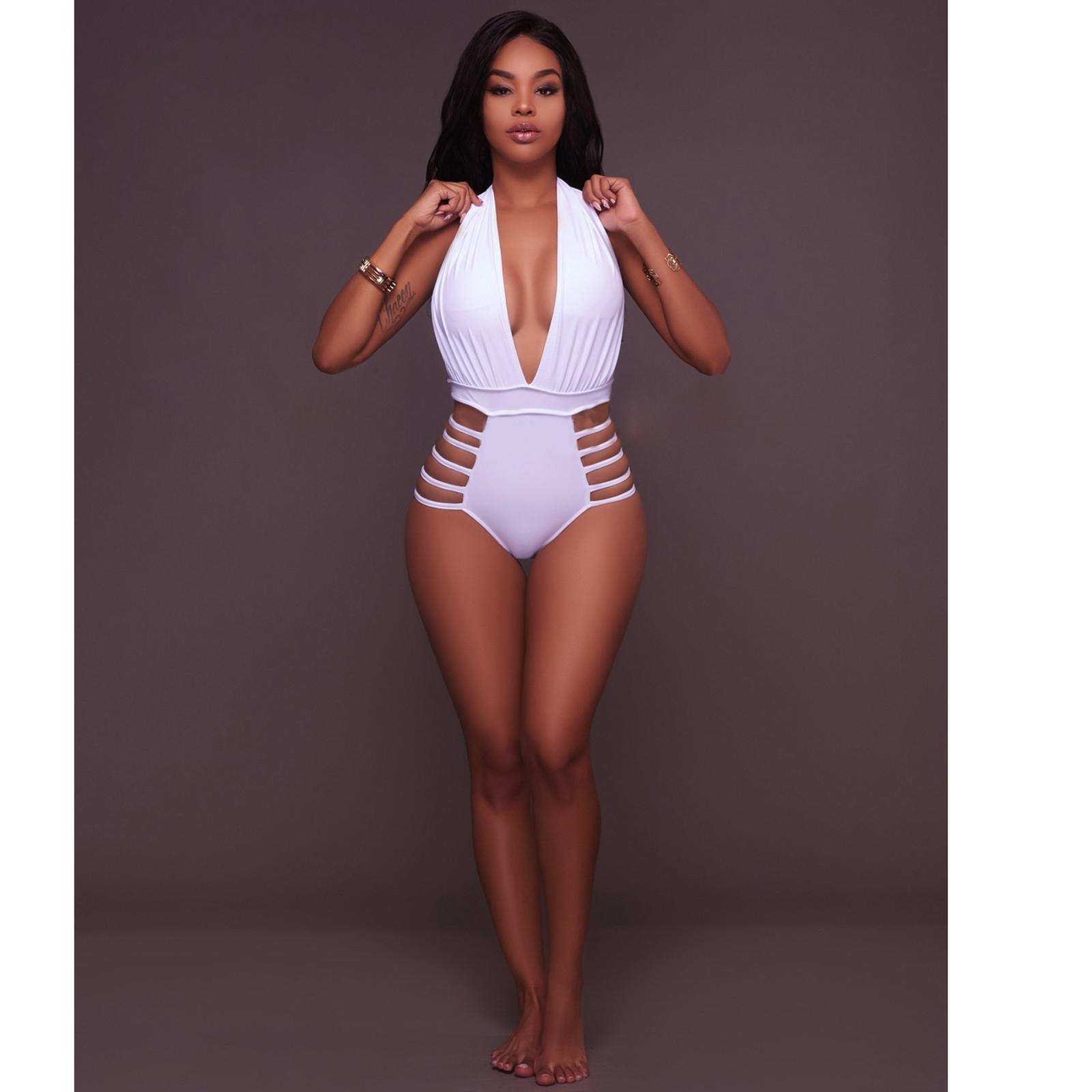 

Женский модный сексуальный однотонный пляжный открытый купальник XL белый