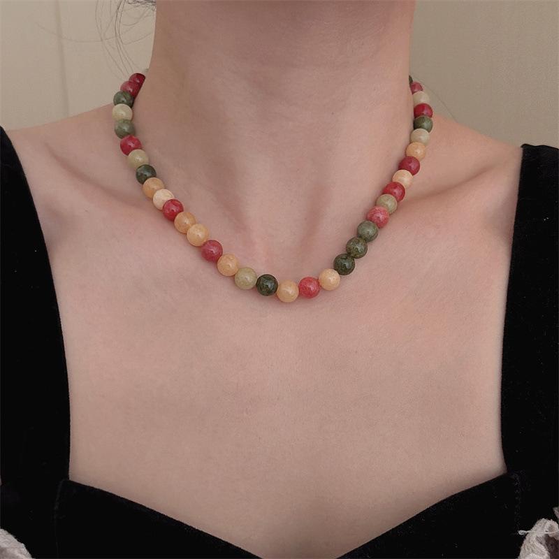 Retro Morandi Earth Tone Bead Necklace: Stylish, Durable, Perfect for Layering or Solo Wear