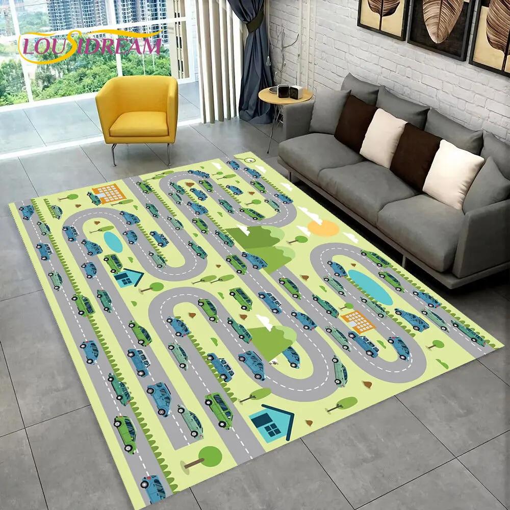 Child Playmat Highway Simulated City Traffic Playroom Area Rug,Carpet for Home Living Room Bedroom Sofa ,kids Non-slip Floor Mat