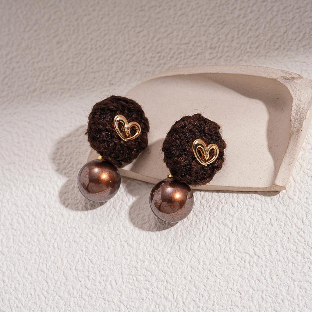 Autumn and winter flocking leopard print geometric round square stud earrings retro Maillard simple niche earrings