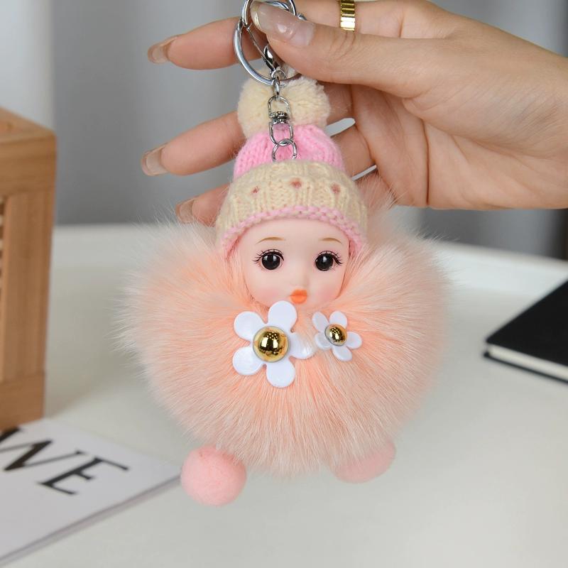 Cute Cute Fun Real Fox Hairball Doll Keychain Car Book Bag Pendant Children's Hairstyle Pendant