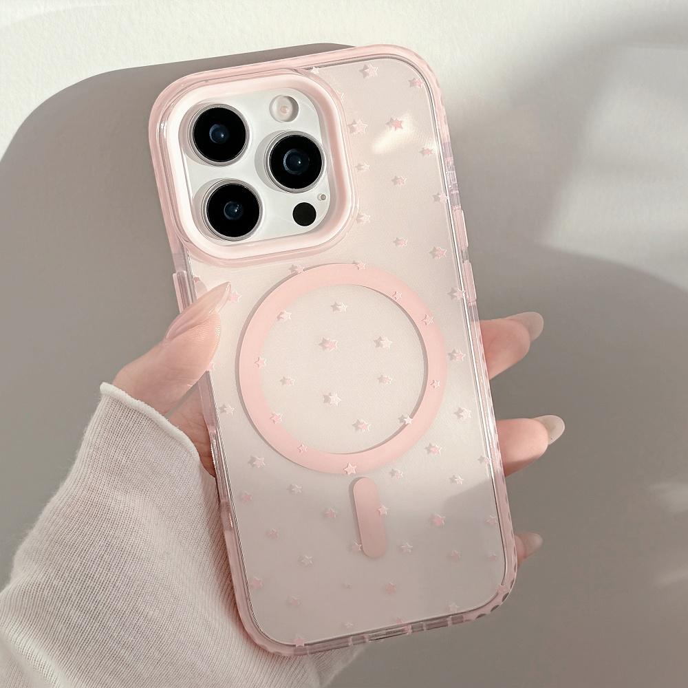 For Pink Stars Cute Transparent TPU Case for For Iphone 16 1 12 13 14 Pro Max 11 16proMax Magnetic Wireless Charging Cover