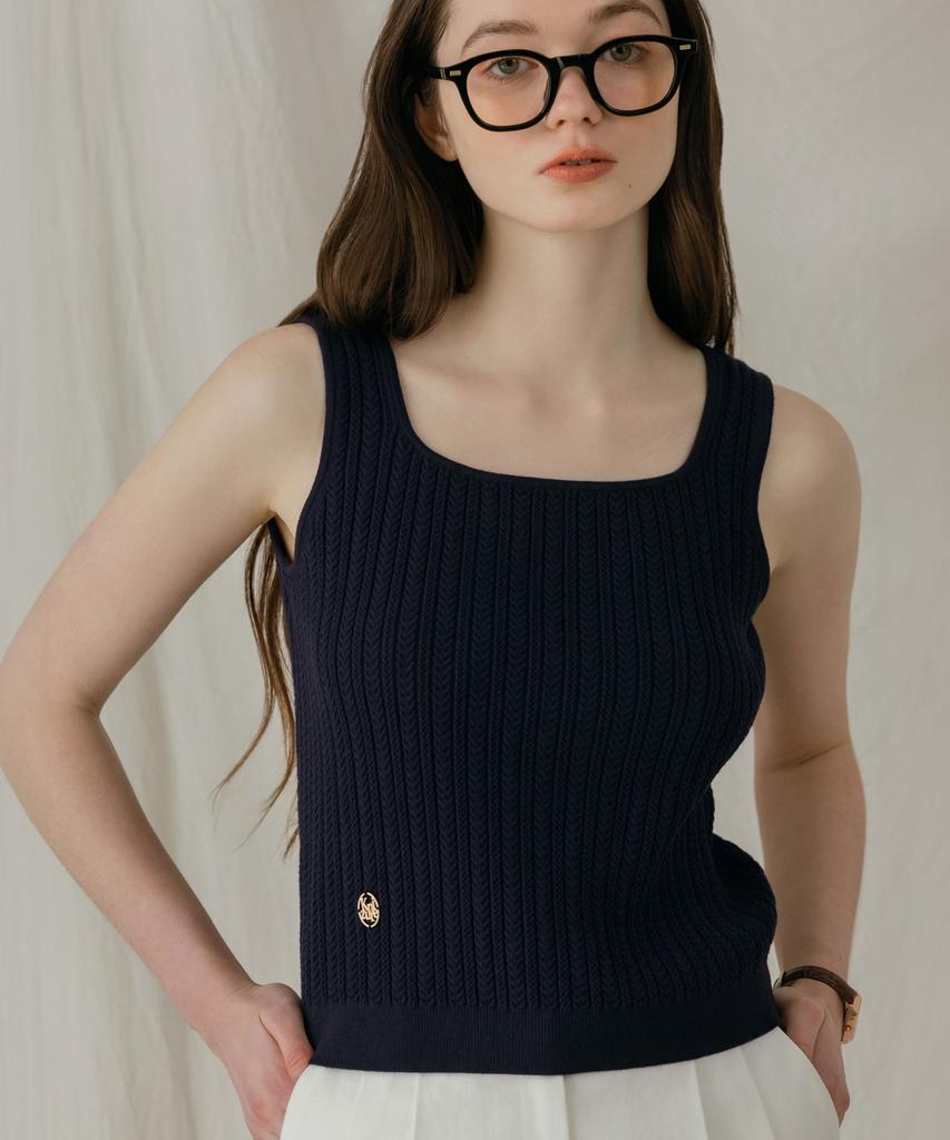 KNIZURE Cable Square Neck Knit Sleeveless_3 Colors