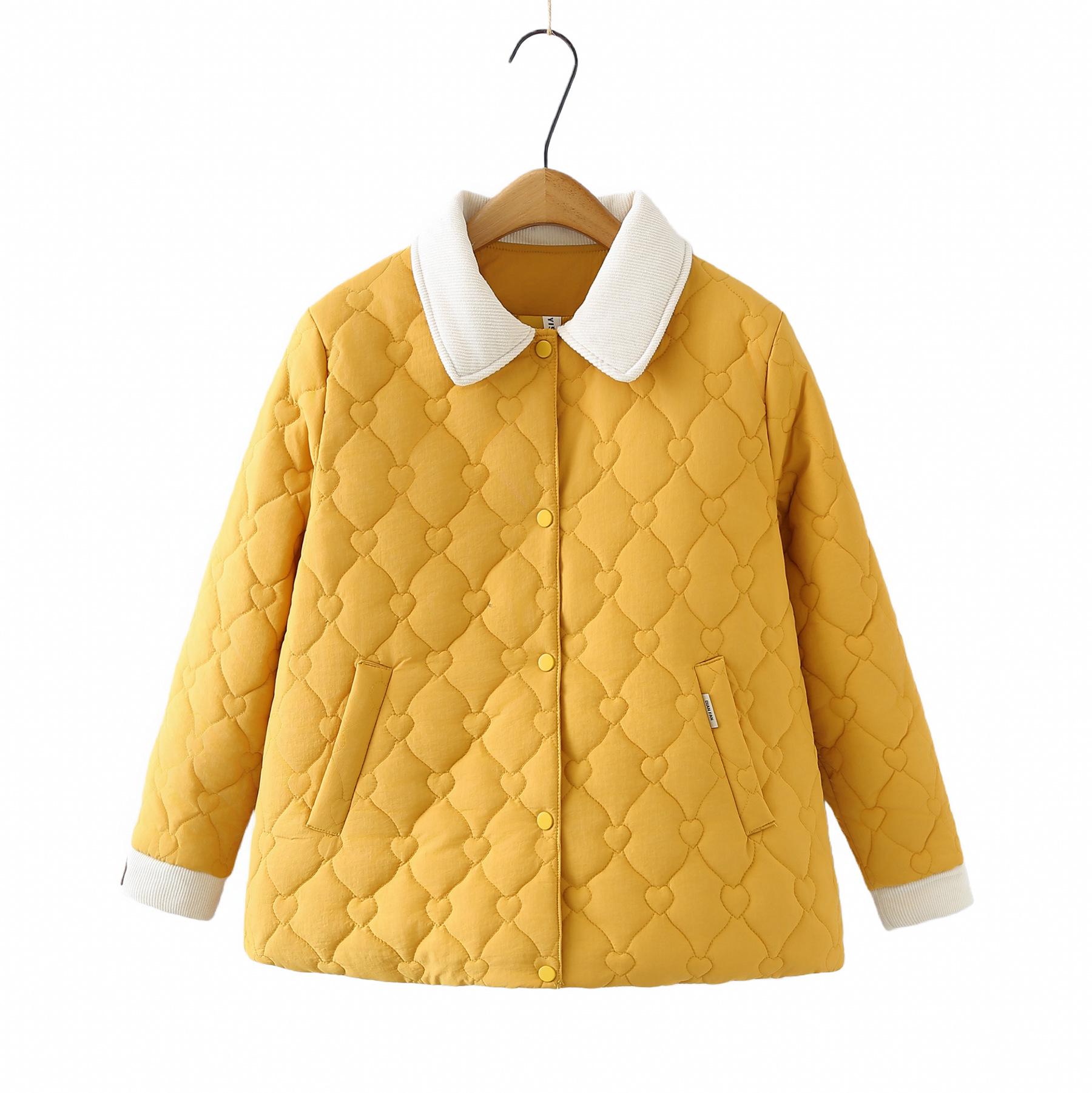 

Autumn/Winter 2025 Women s Plus Size Color Block Lapel Cotton Jacket - Slimming Patchwork Fashion 4XL жовтий