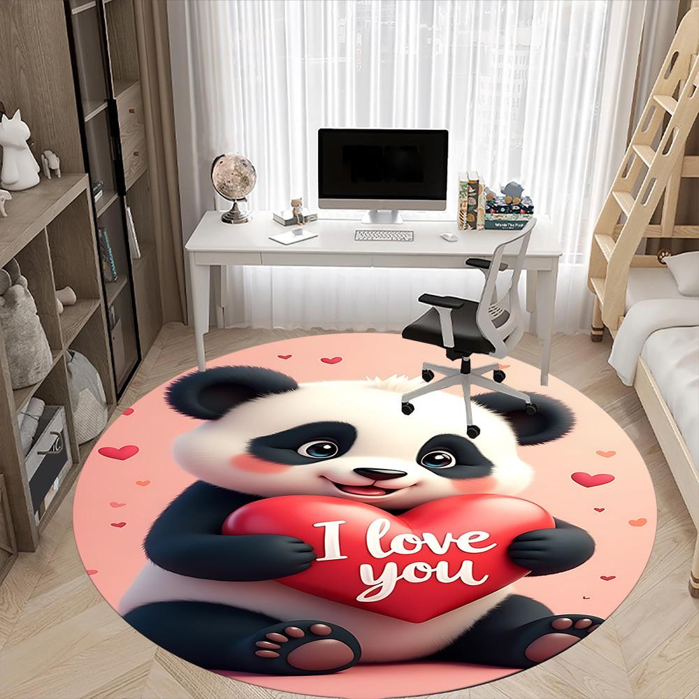 1PC Panda Heart Office Round Area Rug, Indoor Mat Suitable ForOffice, Under Office Chairs Bedroom Living Room Home Decor, Room Deco,  f024