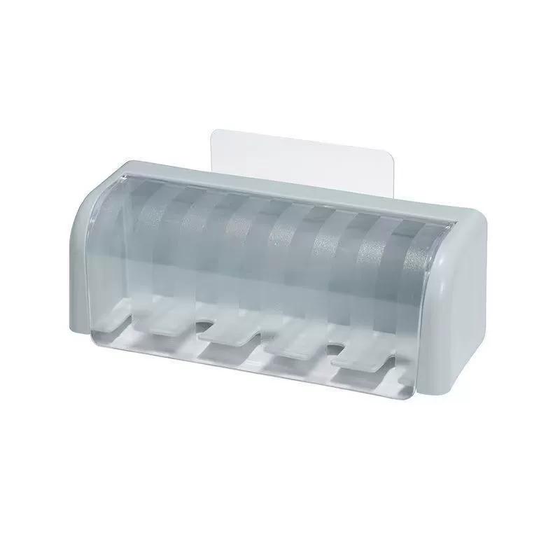 5 Slot Toothbrush Holder with Lid, Self Adhesive Wall Toothbrush Storage Rack, Plastic Bathroom Supplies, Suitable for Dormitories and Showers,