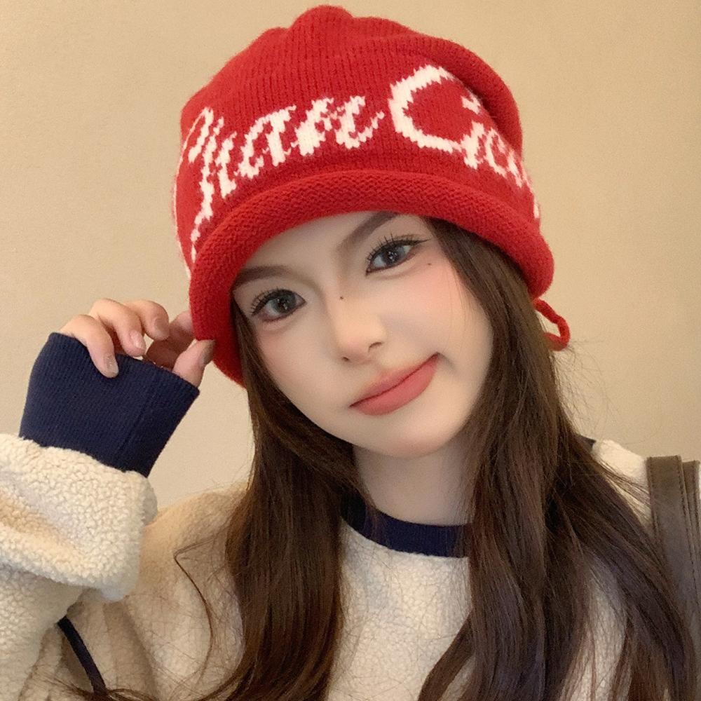 Neuer Stil Lässige Mode Wintermützen Trendige Beanies Mütze für Damen Streetwear Dandy Hut mit Kordelzug Winter Strickmützen