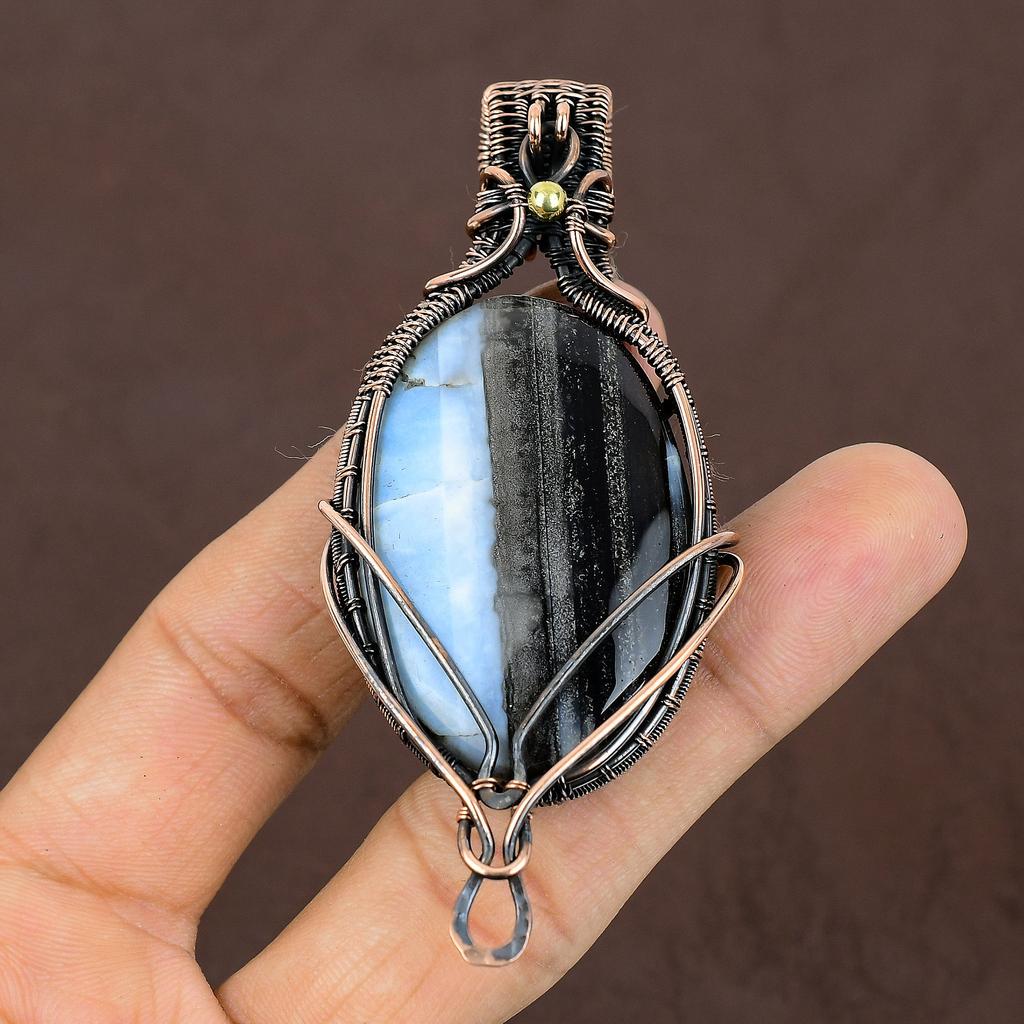 Owyhee Opal Handmade Copper Wire Wrap Pendant Gift Jewelry 2.15" h3P53