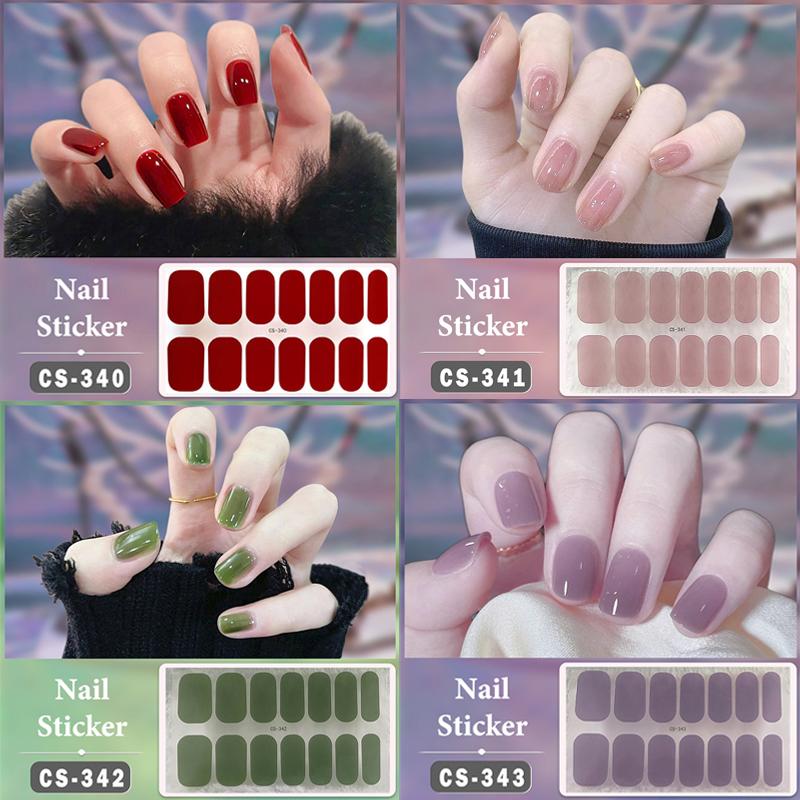 No Baking Lamp Waterproof Nail Wraps Full Cover Nail Stickers Solid Color 14 Nails/Set Multi Color Nail Art Look Patch Firm