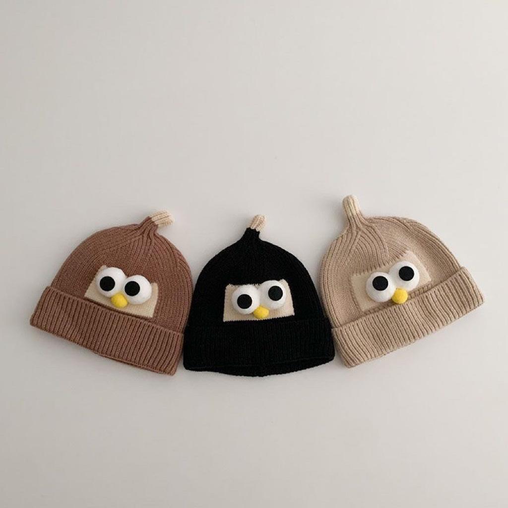 Baby wool hat autumn and winter Korean version of children's warm pullover hat cute super cute big eyes men and women children knitted hat