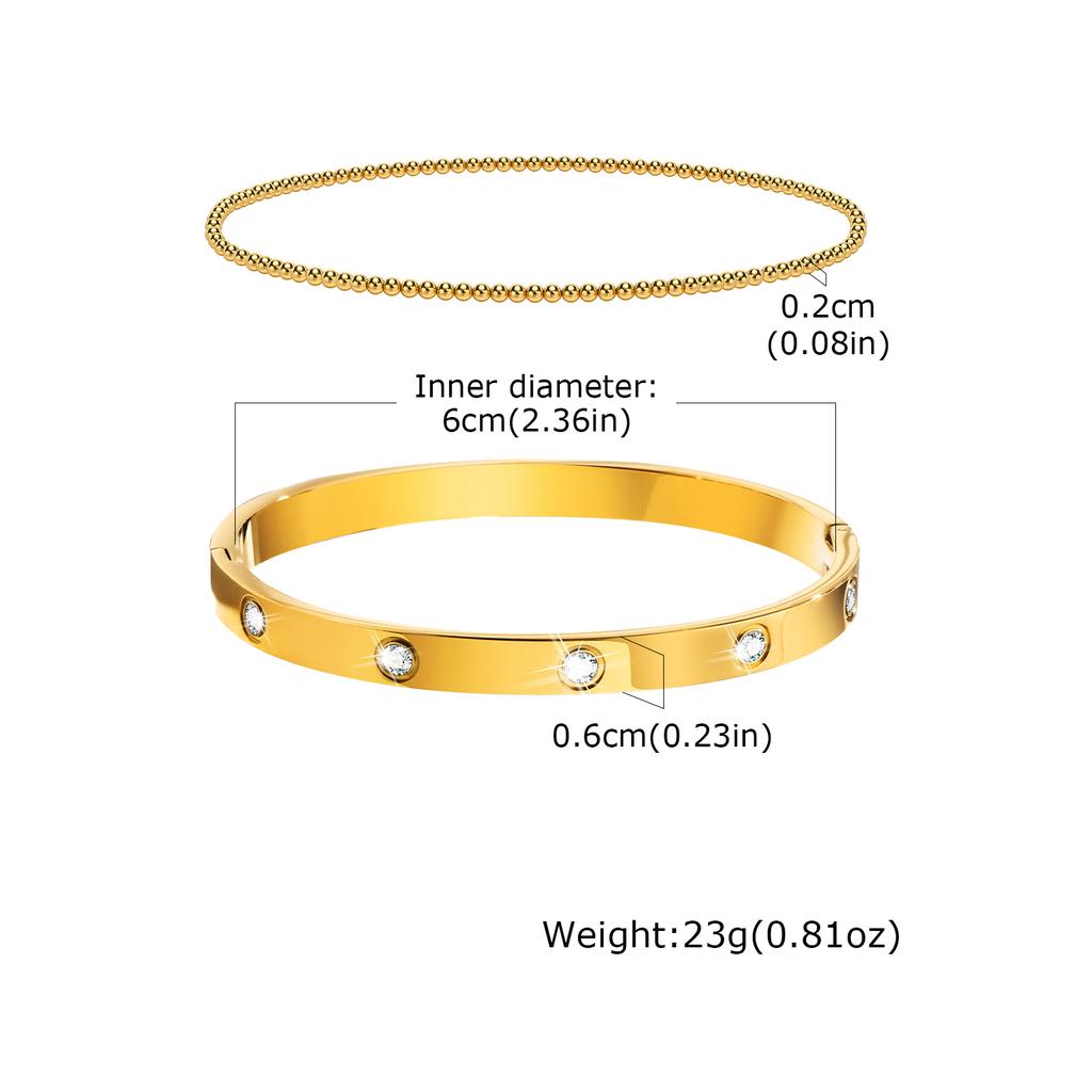 Fashion Stackable Stainless Steel Beads Bracelet for Women, Cubic Zircon Gold Plated Bangle, Waterproof Light Luxury Jewelry