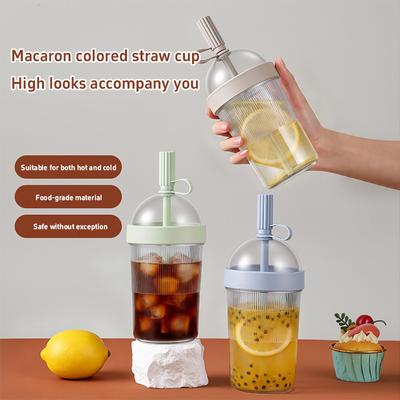Coffee Cup With Lid Reusable Beverage Cup With Straw Portable Plastic Transparent Cup For Home For Traveling Mug