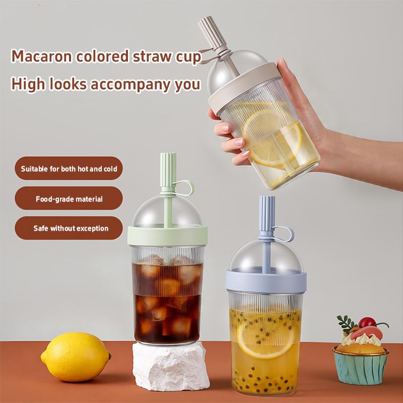 Tazza da Caffè con Coperchio Tazza Riutilizzabile per Bevande con Cannuccia Tazza Portatile in Plastica Trasparente per Casa per Viaggio Tazza